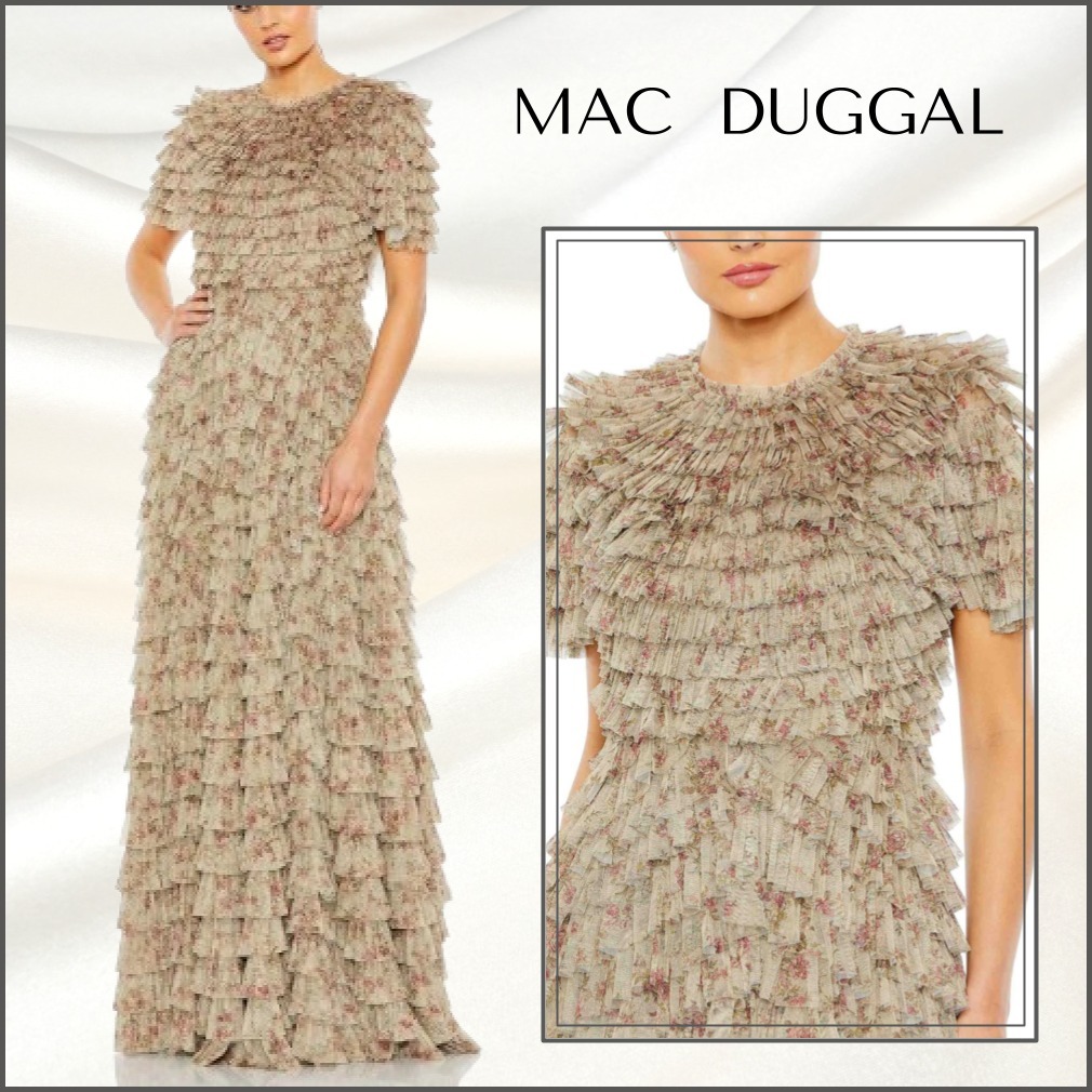 関税送料込【MAC DUGGAL】ロング ドレス フリル 花柄 マルチ