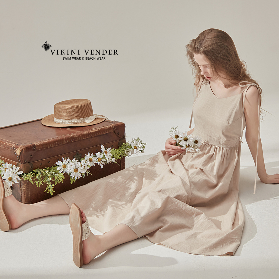 【Vikini Vender】クレホリボンロングワンピース BEIGE