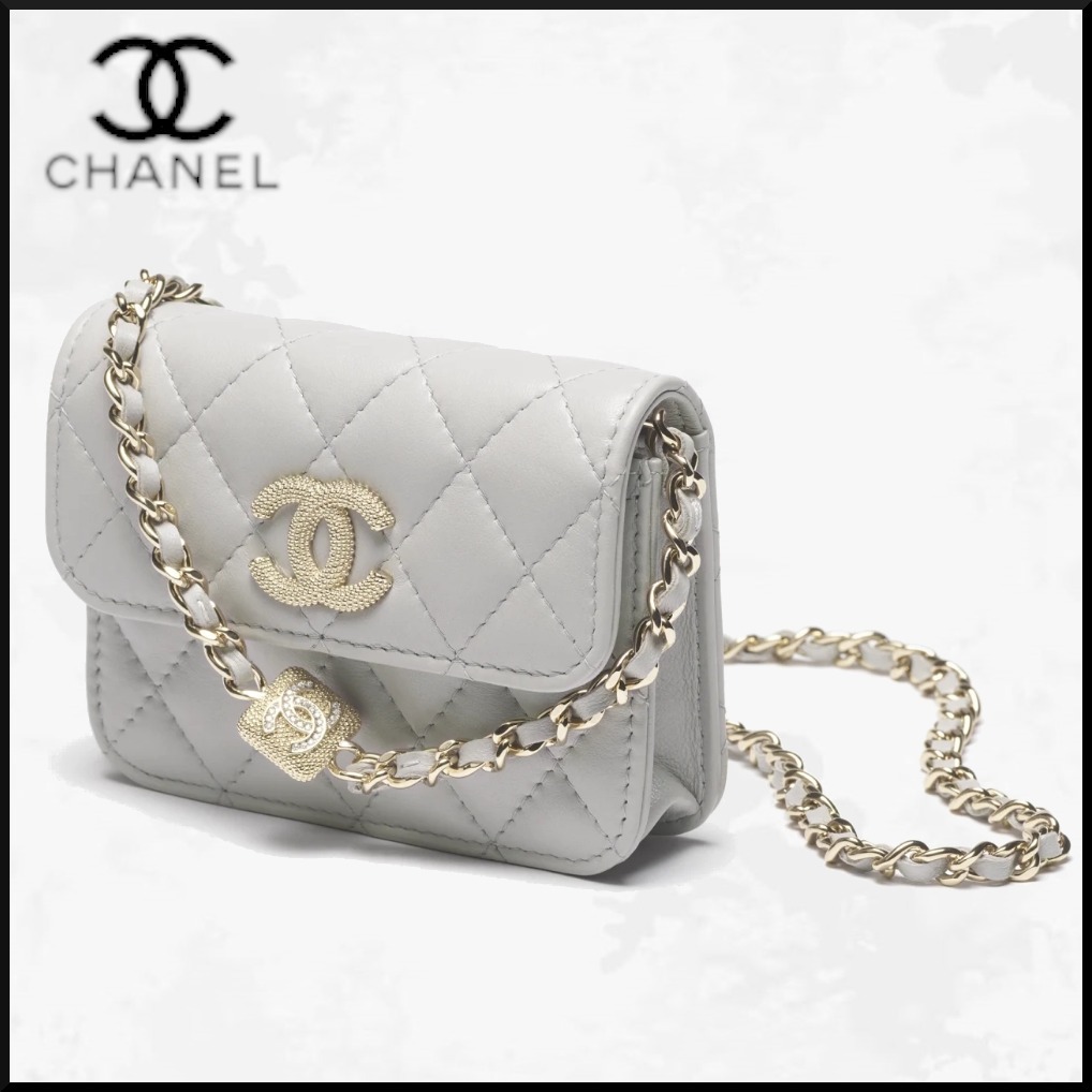 グレー♪【CHANEL】チェーン クラッチ ミニバッグ