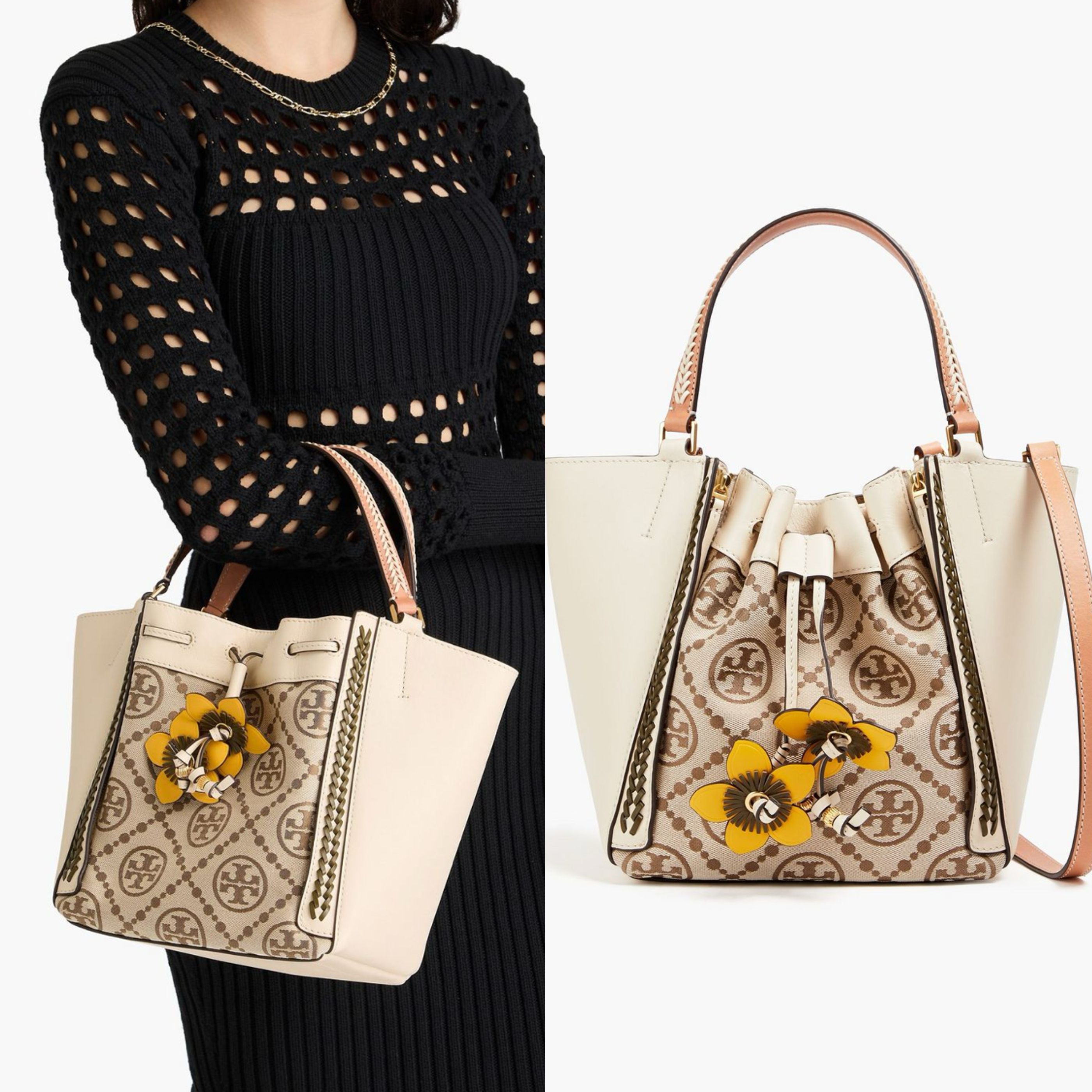 TORY BURCH McGraw ジャカード&レザー トートバッグ
