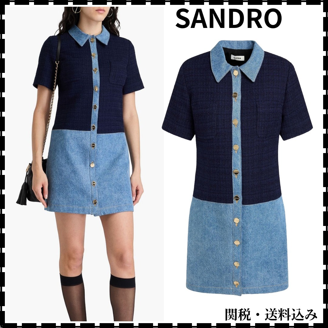 ★SANDRO★ドレス ツイード デニム ワンピース 半袖
