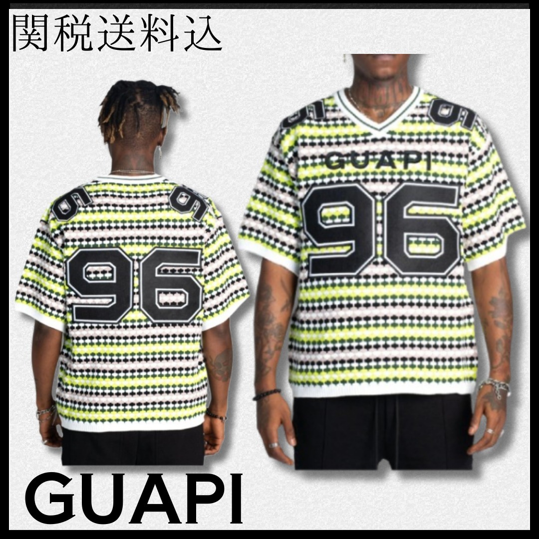 関税送料込【GUAPI】グリーン フットボール Tシャツ ニット