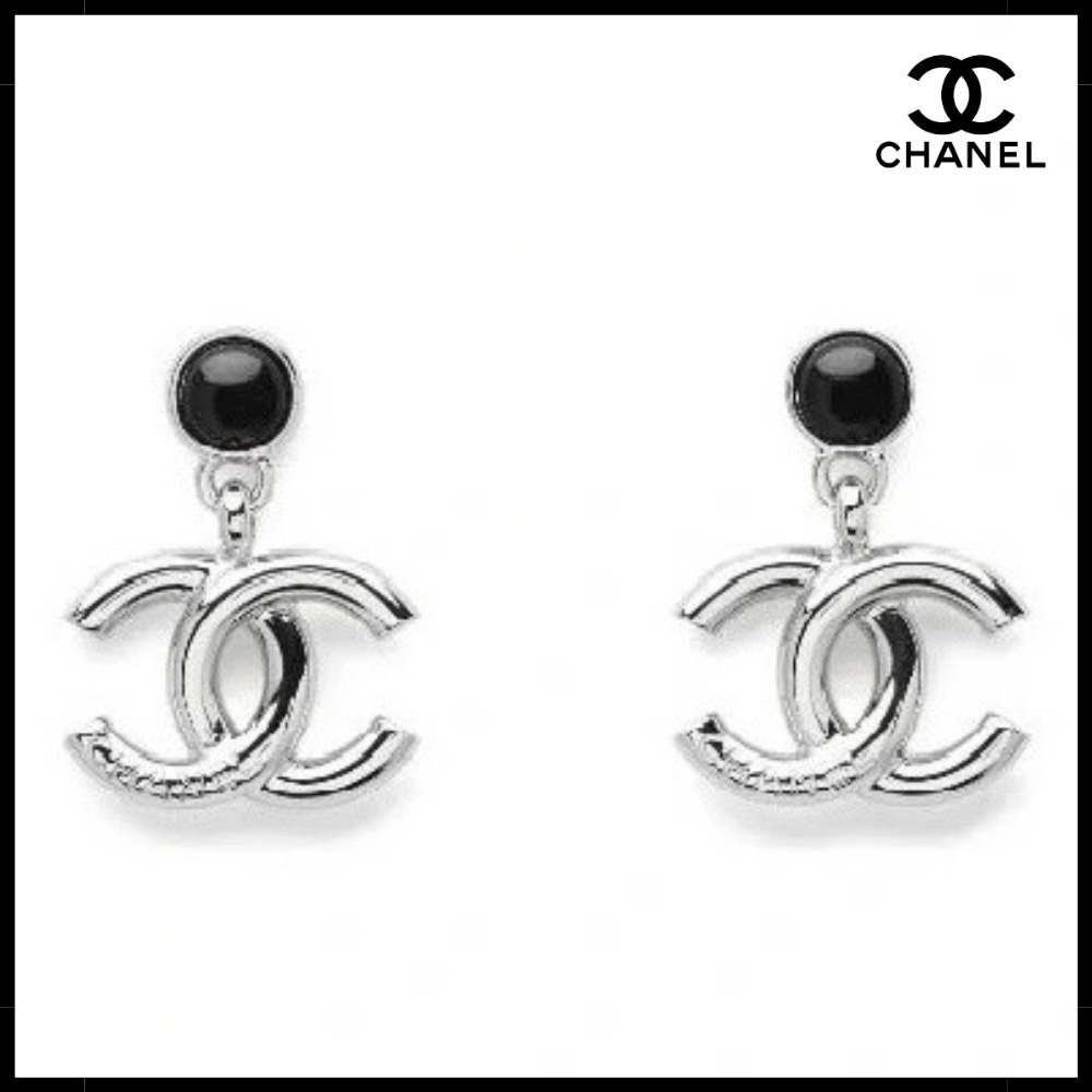 【上品モダン♪】CHANEL ピアス ブラック×シルバー CCロゴ