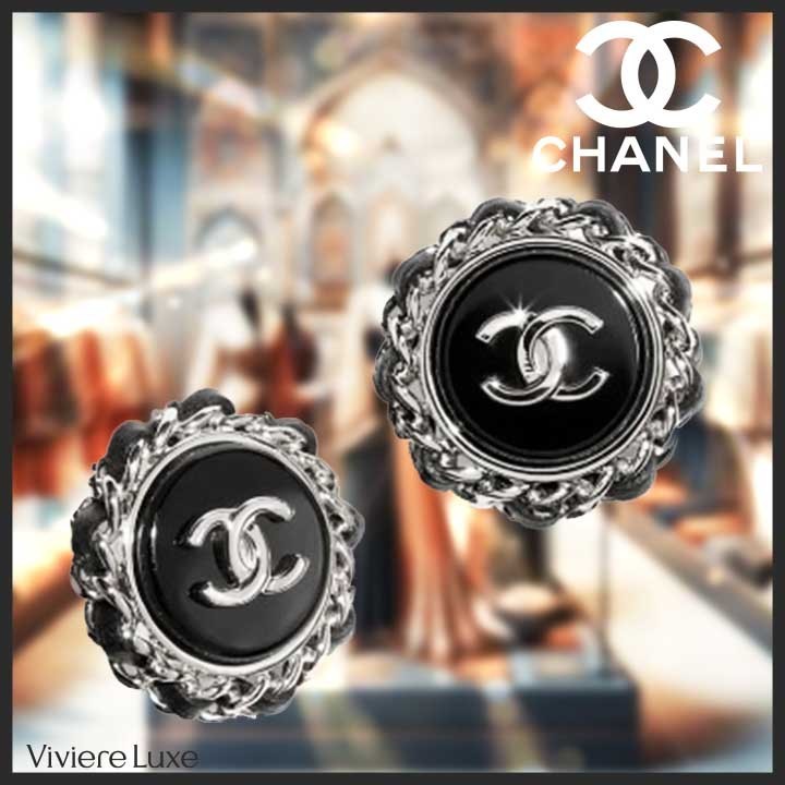*上品×クール*【CHANEL】レザー チェーン ピアス 上品 ロゴ