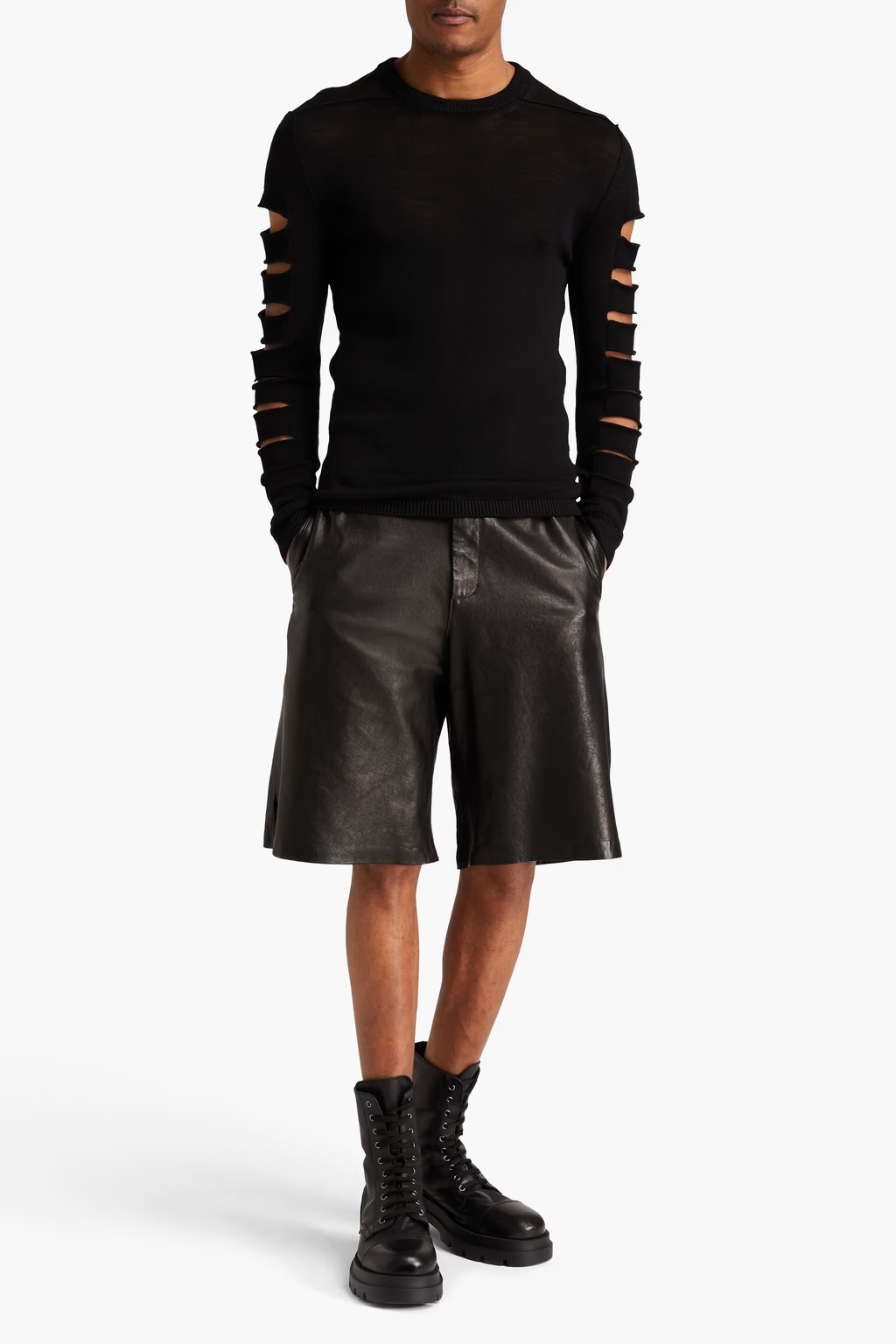 大人気! RICK OWENS スリット ラウンドネック 長袖 Tシャツ