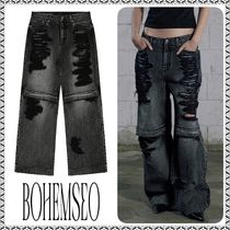 【BOHEMSEO】"25SS" KNEE OPEN RIPPED WIDE JEANS, GRAY 正規品