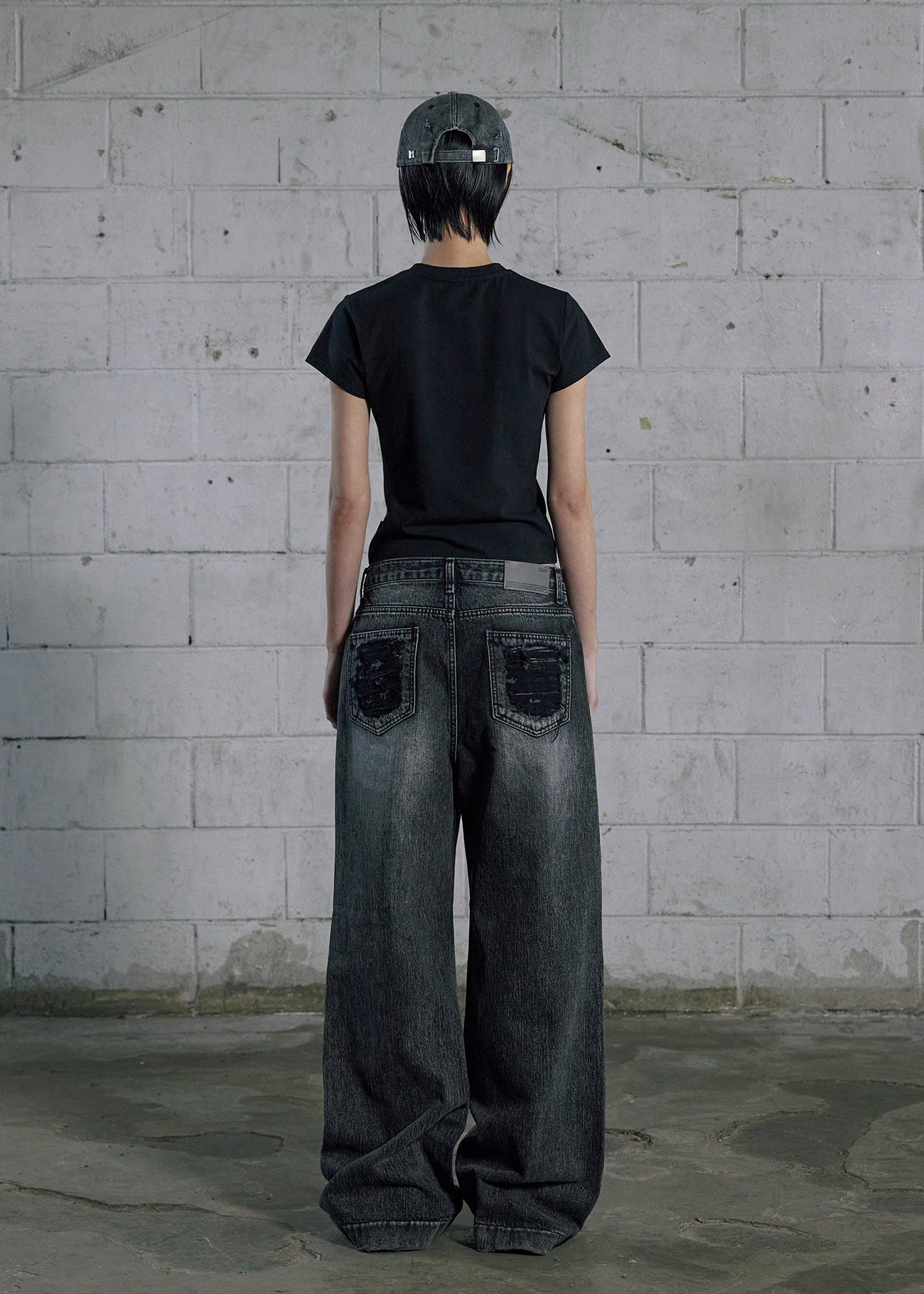 【BOHEMSEO】\"25SS\" KNEE OPEN RIPPED WIDE JEANS, GRAY 正規品