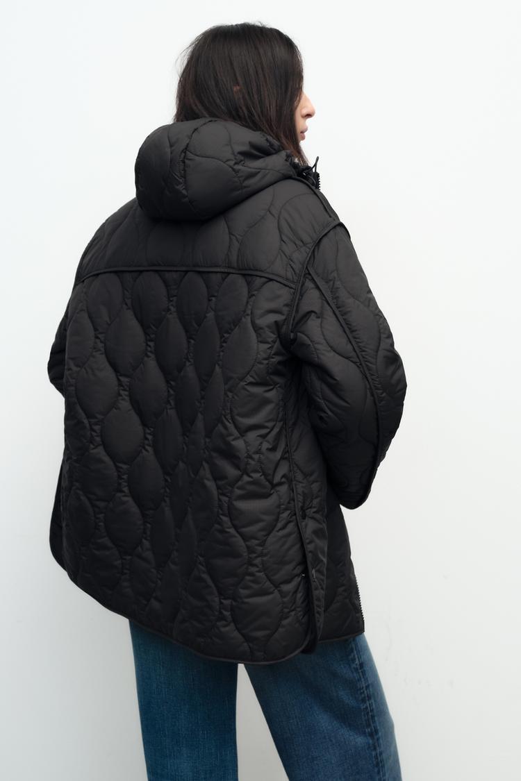 ZARA】フーデッド パフジャケット ブラック | 8372/047/800