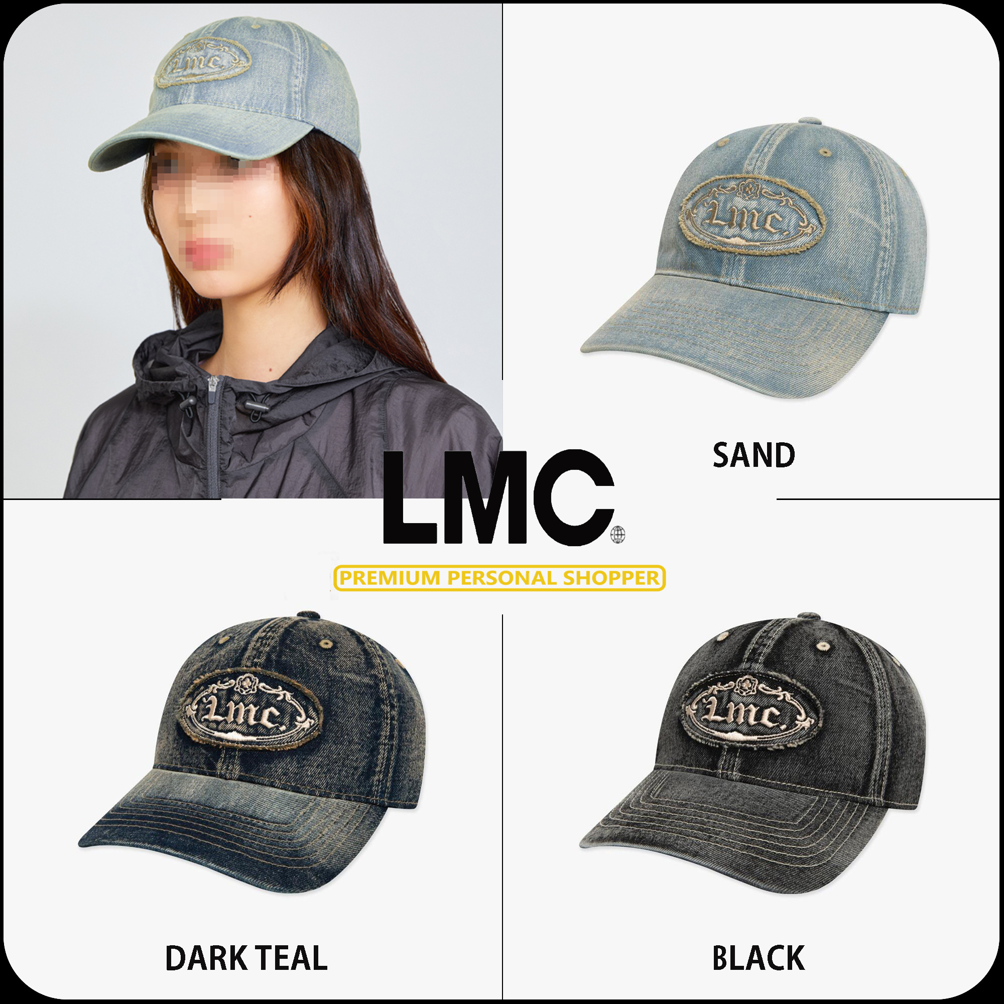 [ LMC]★25SS★韓国人気★WASHED DENIM GOTHIC OVAL 6PANEL CAP