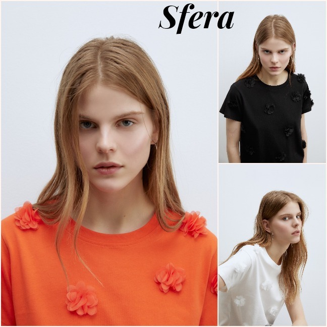 スペイン★Sfera★ふわふわフラワーに熱視線 綿トップス★3色
