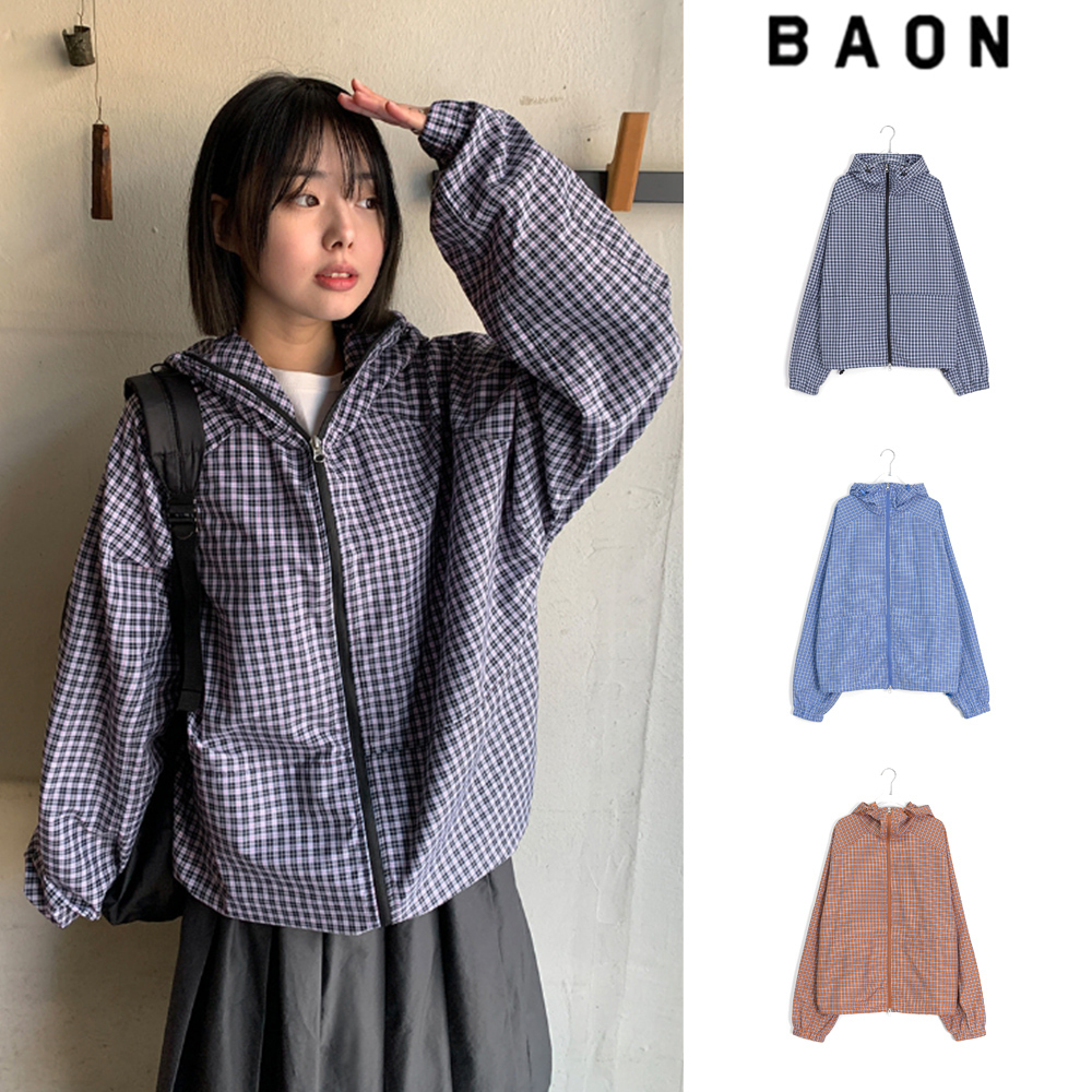 【BAON】[unisex] Obeni 2way string check over hood wind JP