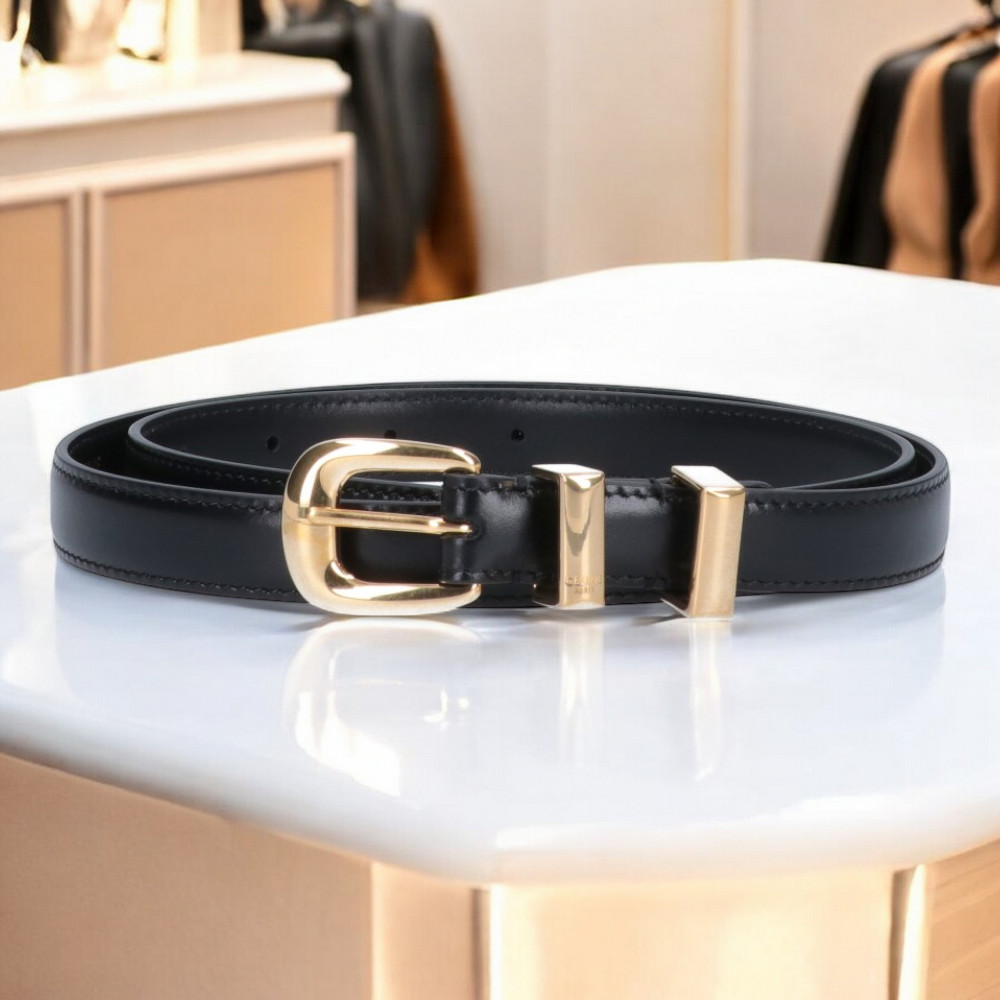 CELINE (セリーヌ) レザー シルバーバックル 3連ウエスタンベルト