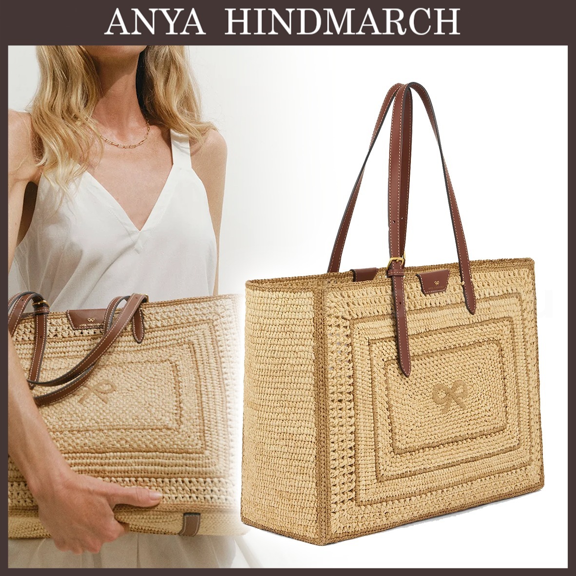 Anya Hindmarch◆ラフィア ボウ トートバッグ◆かごバッグ