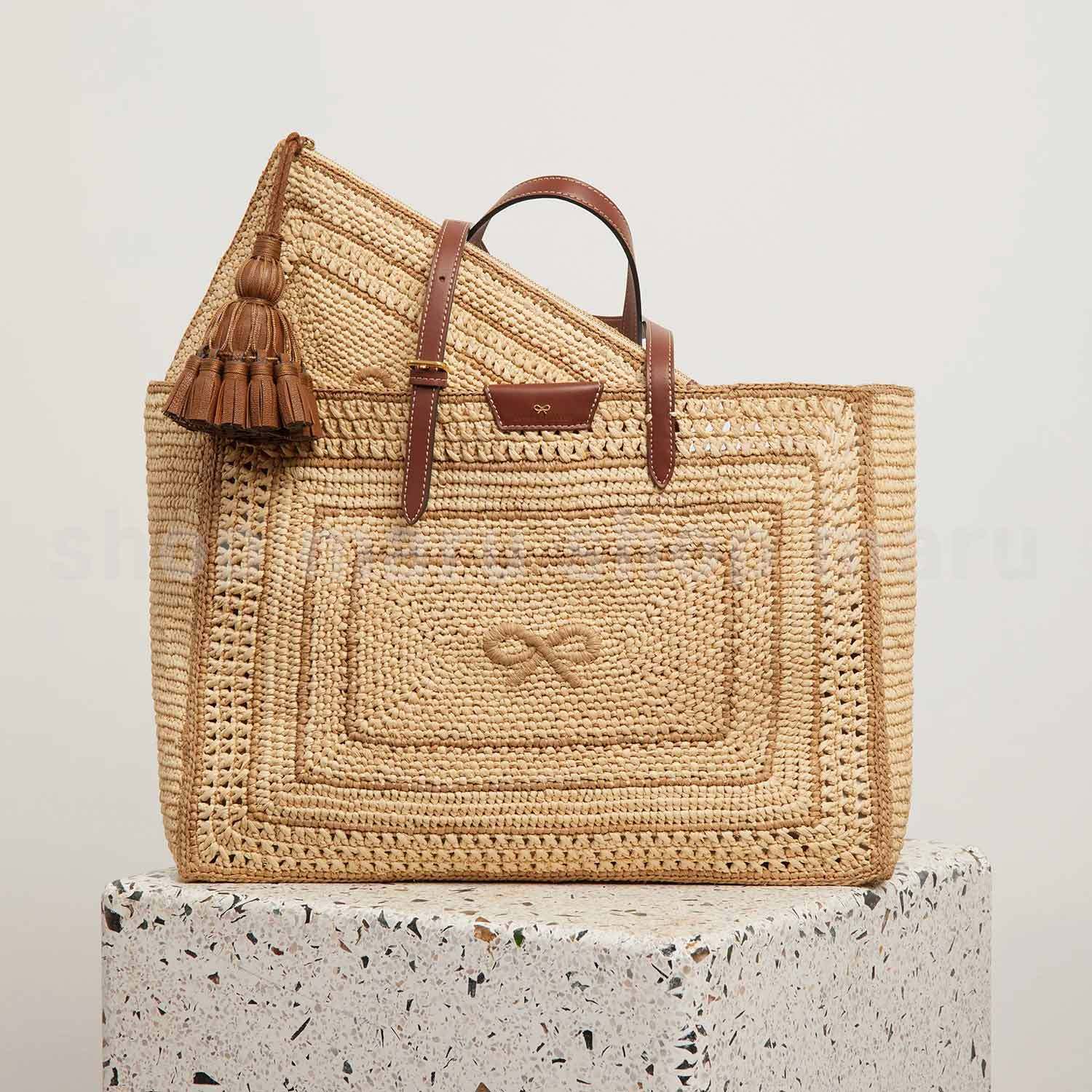 Anya Hindmarch◇ラフィア ボウ トートバッグ◇かごバッグ