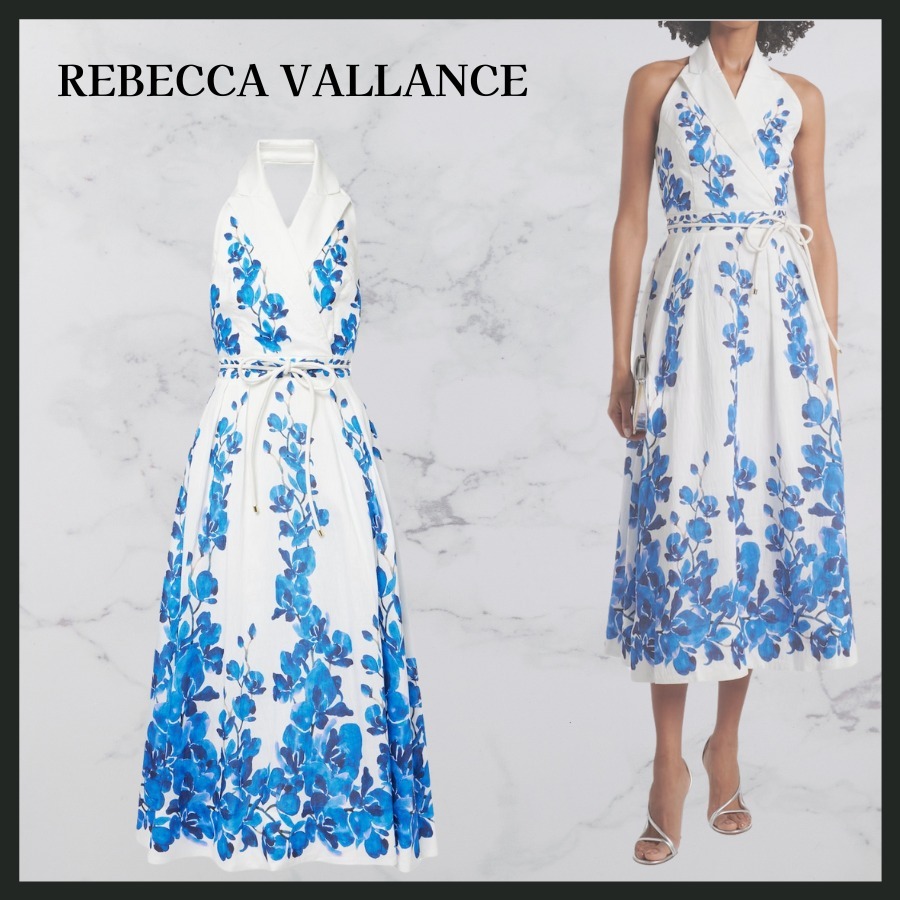 ★関税込★ REBECCA VALLANCE ブルー フローラル ミディドレス