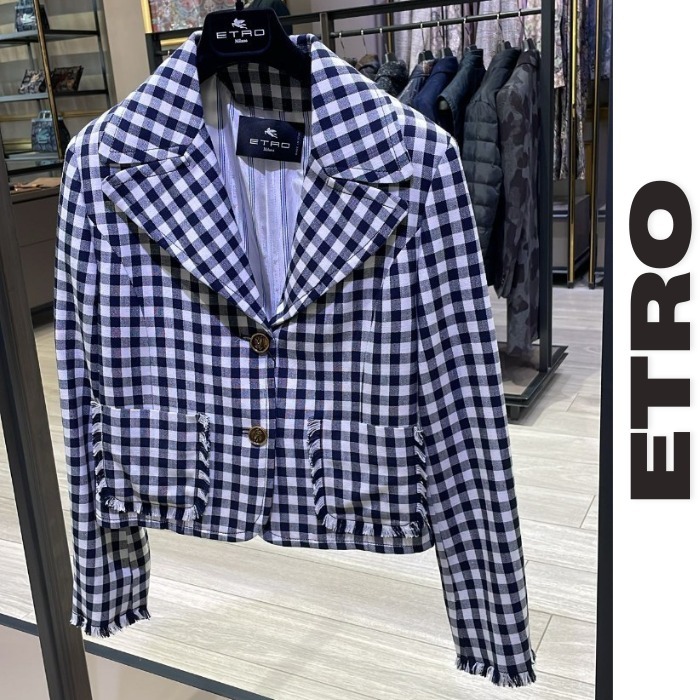 新品★ETRO■ギンガムチェック クロップドジャケット
