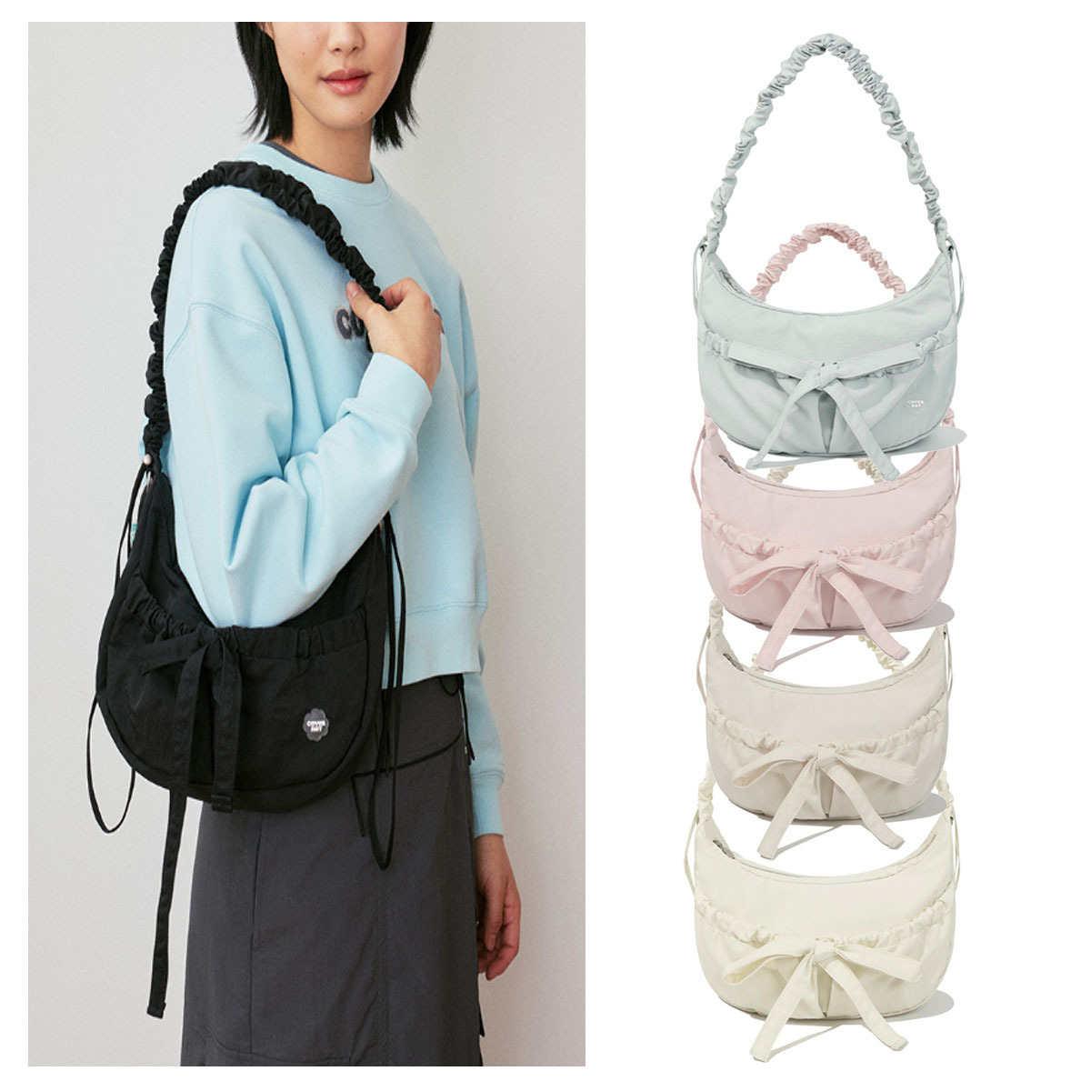 ショルダーバッグ・ポシェット COVERNAT Cloverheart Shirring Medium Nylon Hobo Bag 5JH471