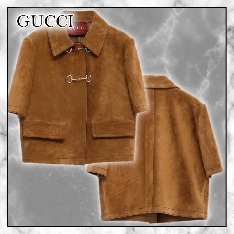 ◆GUCCI 最新作◆ホースビット付き スエード ジャケット/Brown◆