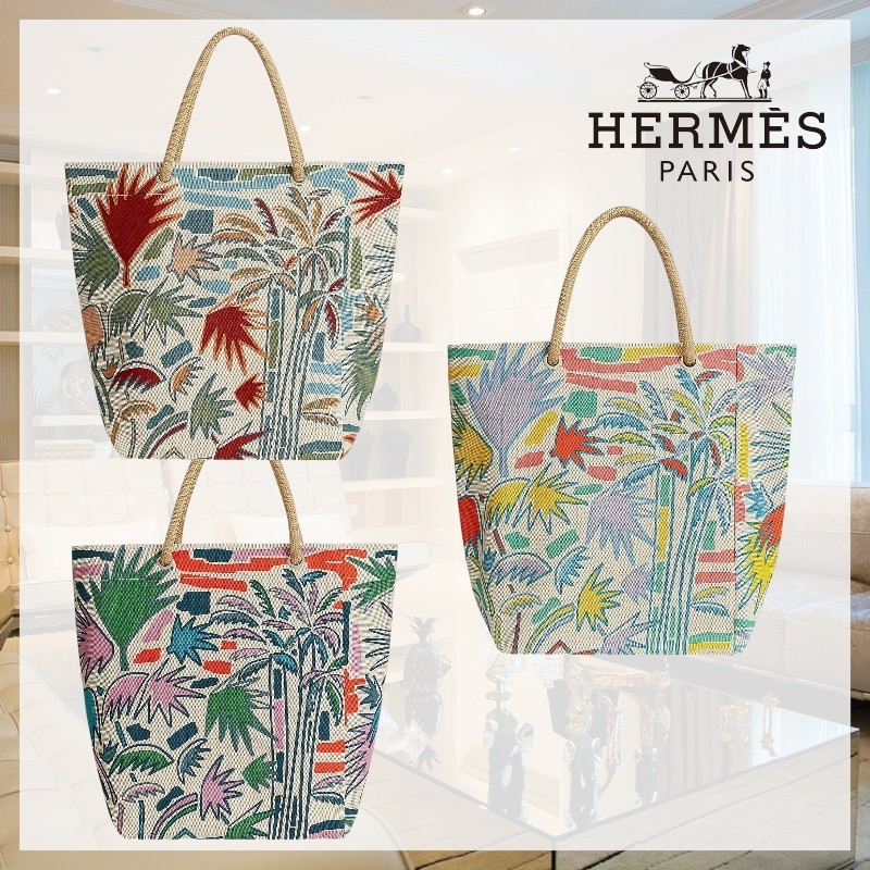 【大容量♪普段使いにも◎】HERMES《パームツリー》ビーチバッグ