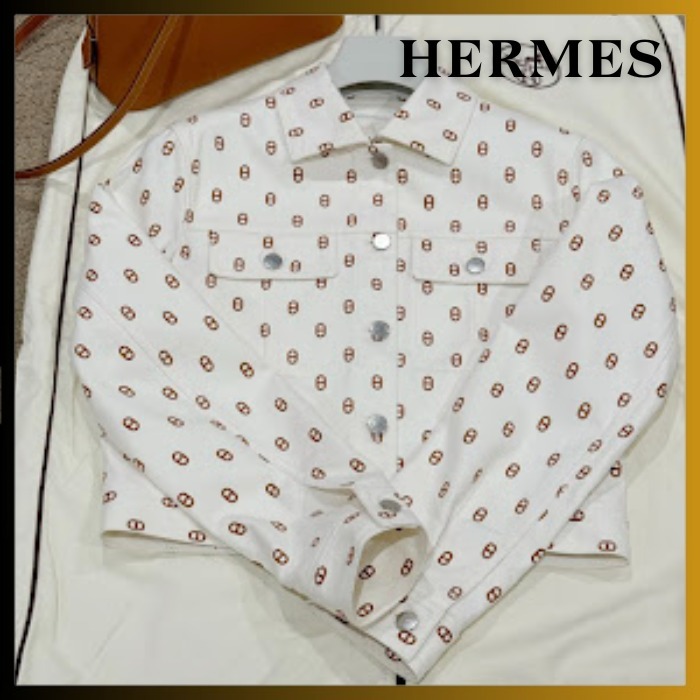 【可愛いシェーヌダンクル総柄 /白系】HERMES デニムジャケット