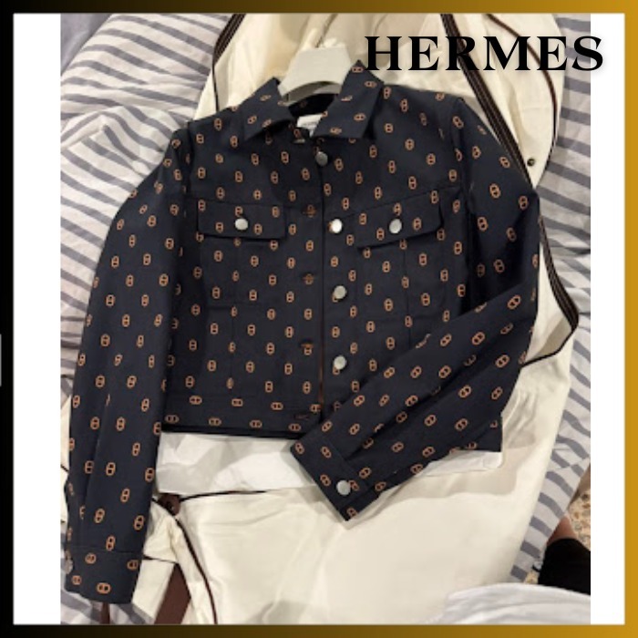 【可愛いシェーヌダンクル総柄 /紺系】HERMES デニムジャケット