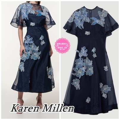 【国内発送】Karen Millen オーガンジー★刺繍★マキシ丈ドレス