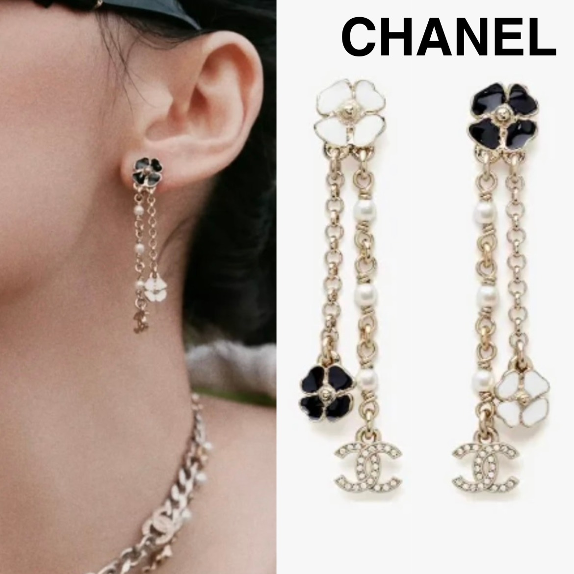 25P【デートに使いたいクローバーモチーフ】◆CHANEL◆ピアス 上品可愛い【CHANEL】25P 揺れるCCロゴ クローバー ピアス