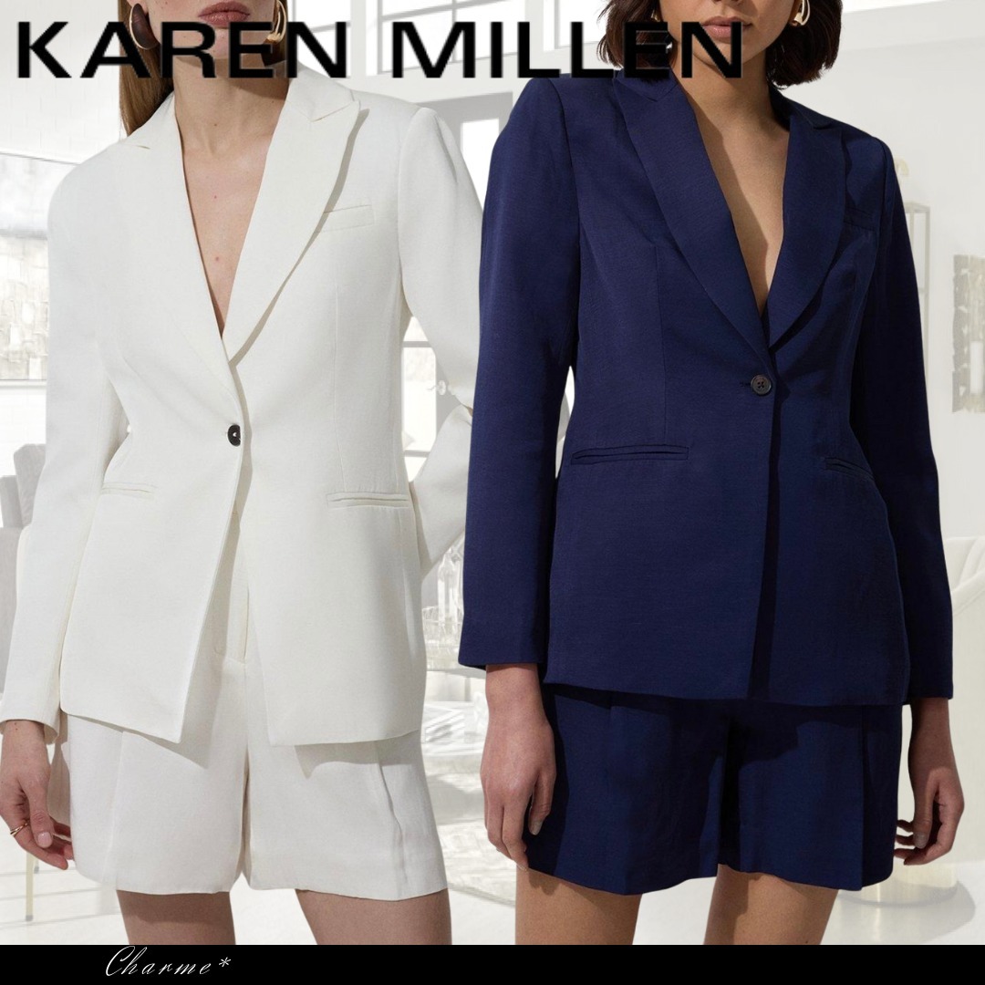 KAREN MILLEN テーラード ビスコース リネン ブレザージャケット