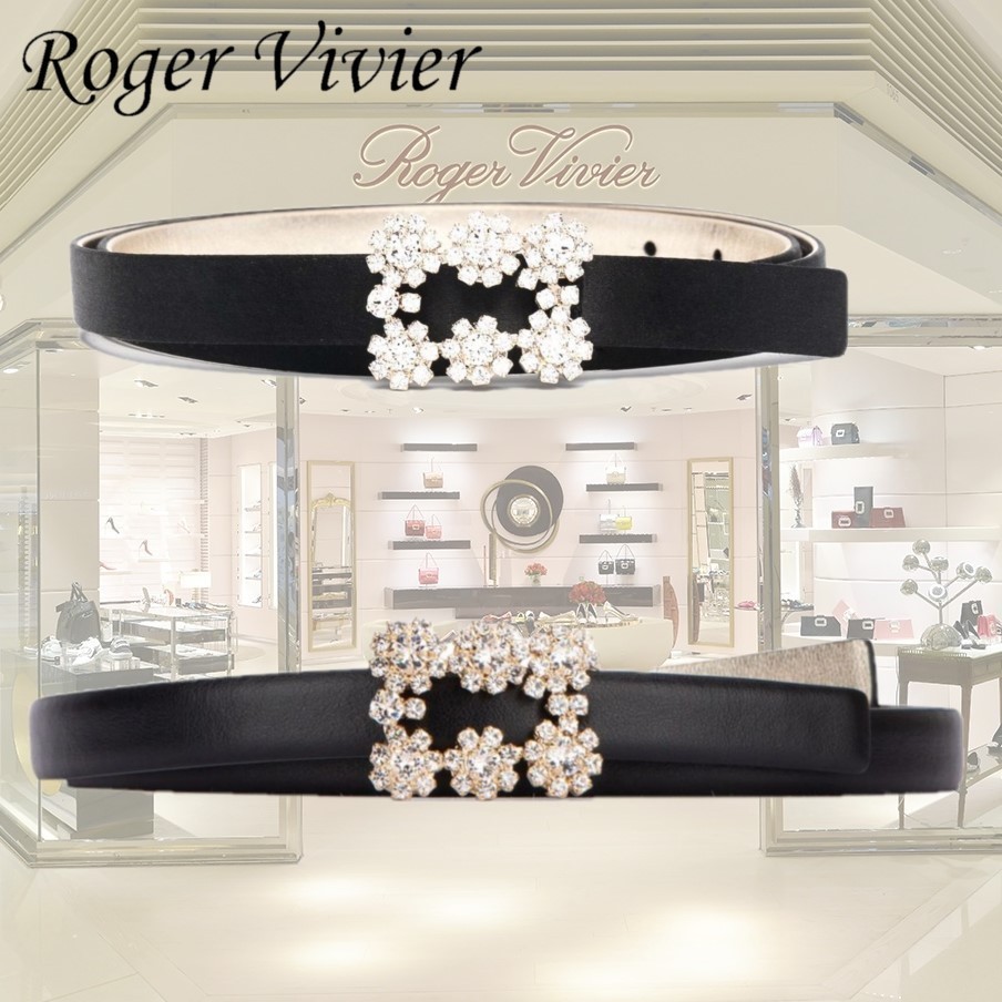 【Roger Vivier】フラワーラインストーンバックルサテンベルト