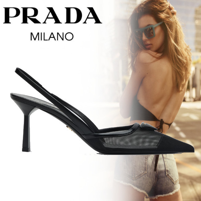 正規店買付【PRADA】ロゴ ブラック スリングバック