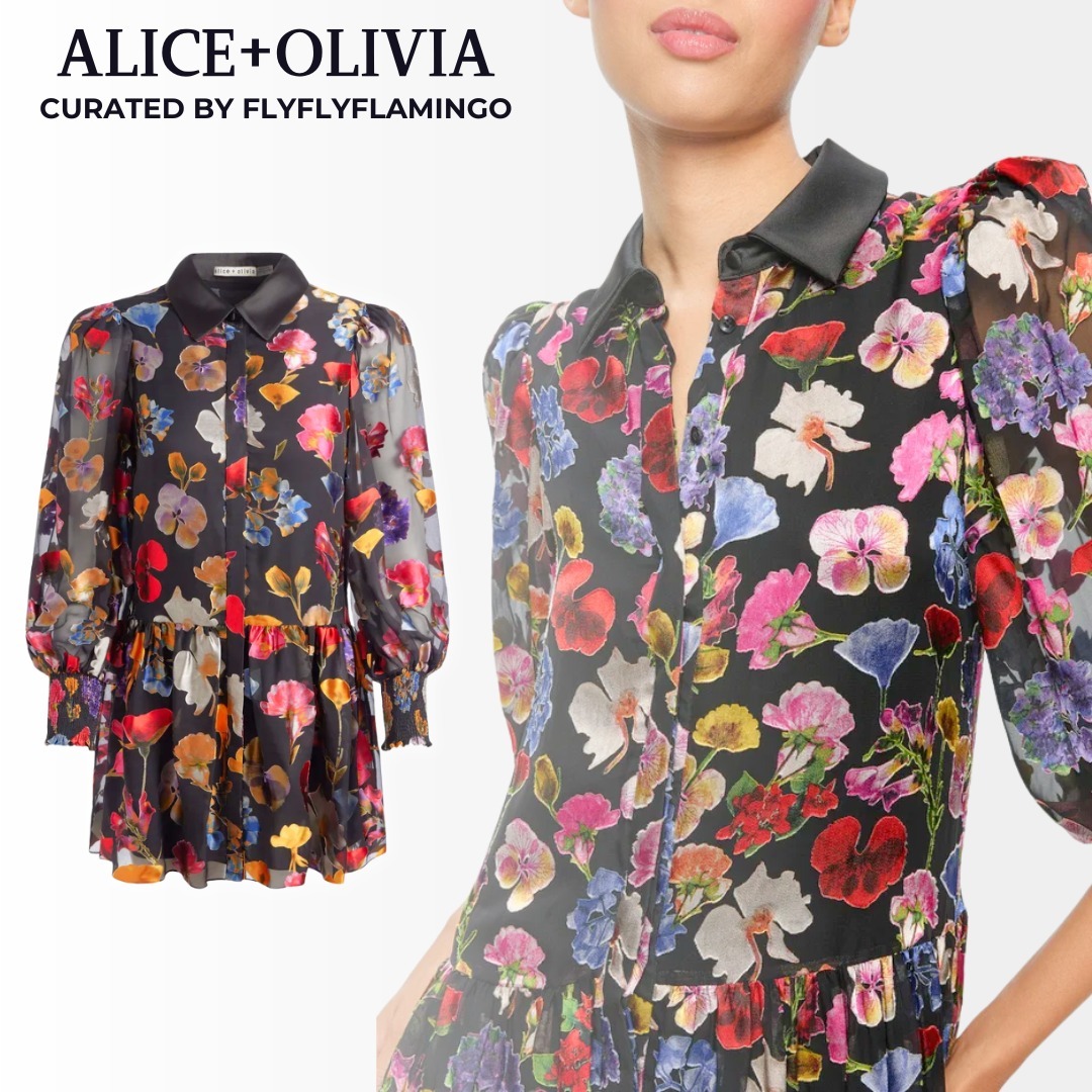 【Alice+Olivia】BERTHA 花柄 ミニ丈 シャツドレス ワンピース