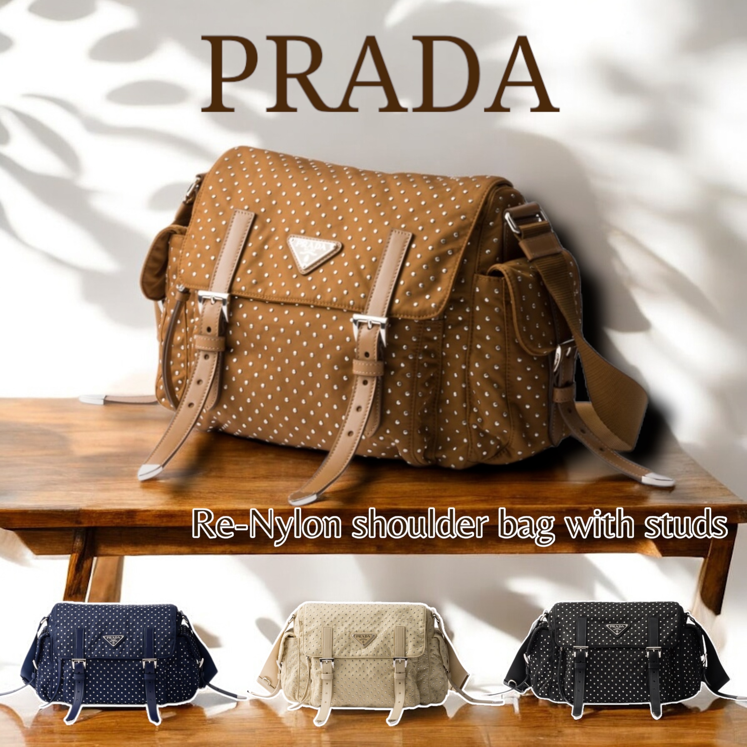 PRADA＊Re-Nylon with studs スタッズ ショルダーバッグ＊送料込