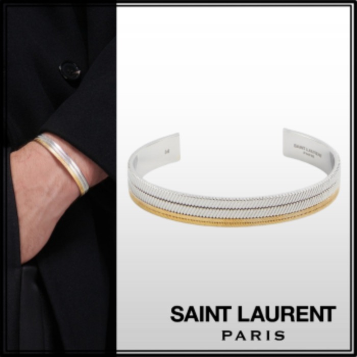 【Saint Laurent】タンデム カフ ブレスレット 真鍮 ツートン