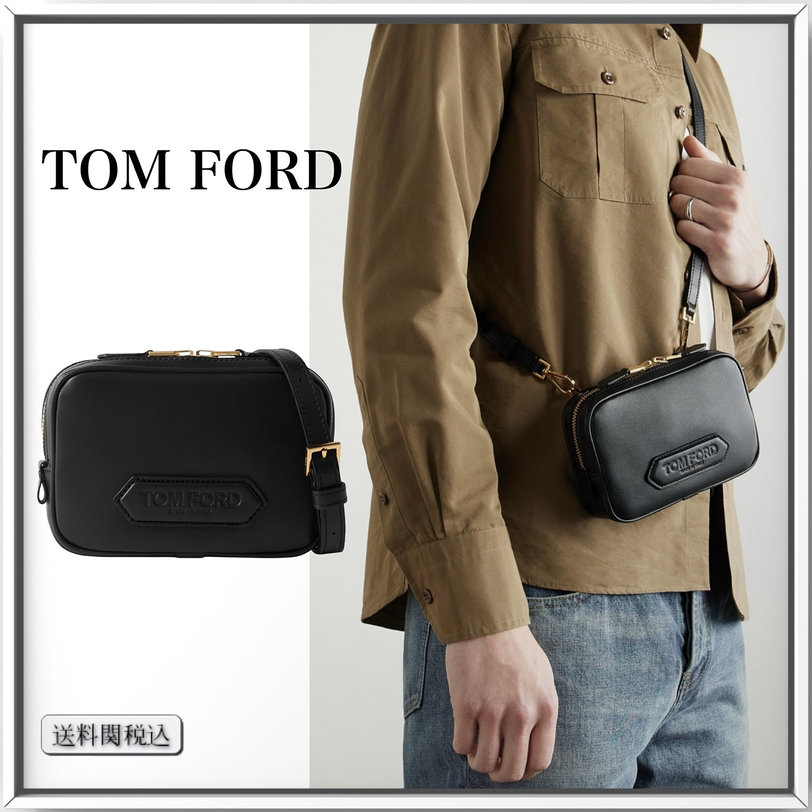 TOM FORD ロゴ レザー メッセンジャーバッグ 人気