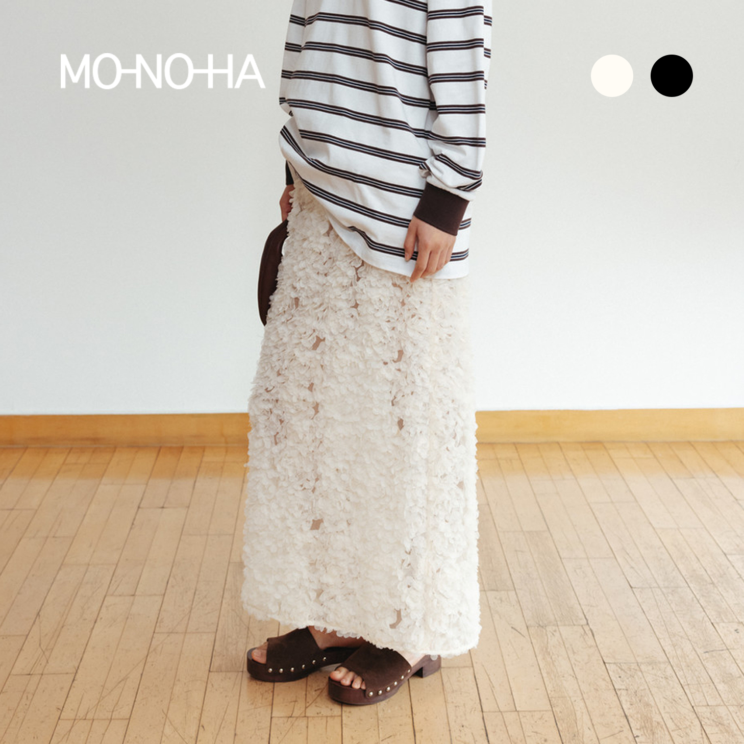 スカート MONOHA : 25SS / Feather lace band skirt (2colors)