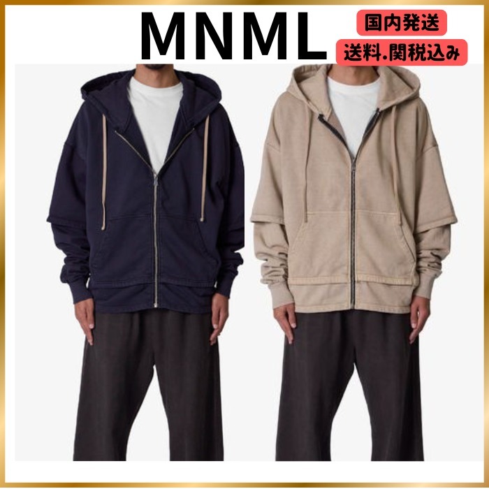 MNML ダブルレイヤー ジッパー フーディ パーカー