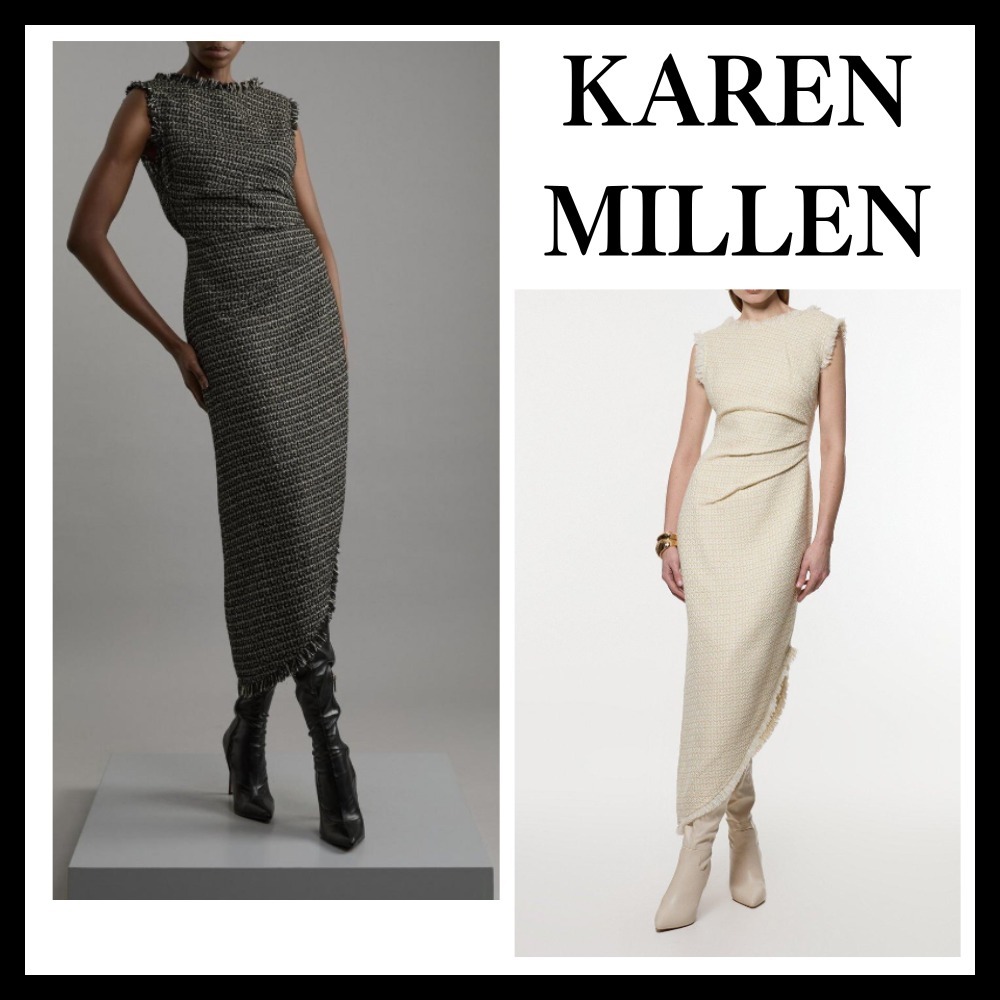 ◆KAREN MILLEN◆メタリック テーラード ルーシュ ミディドレス