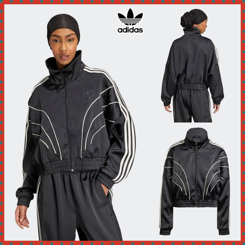 ジャケット adidas Piping loose crop track top black