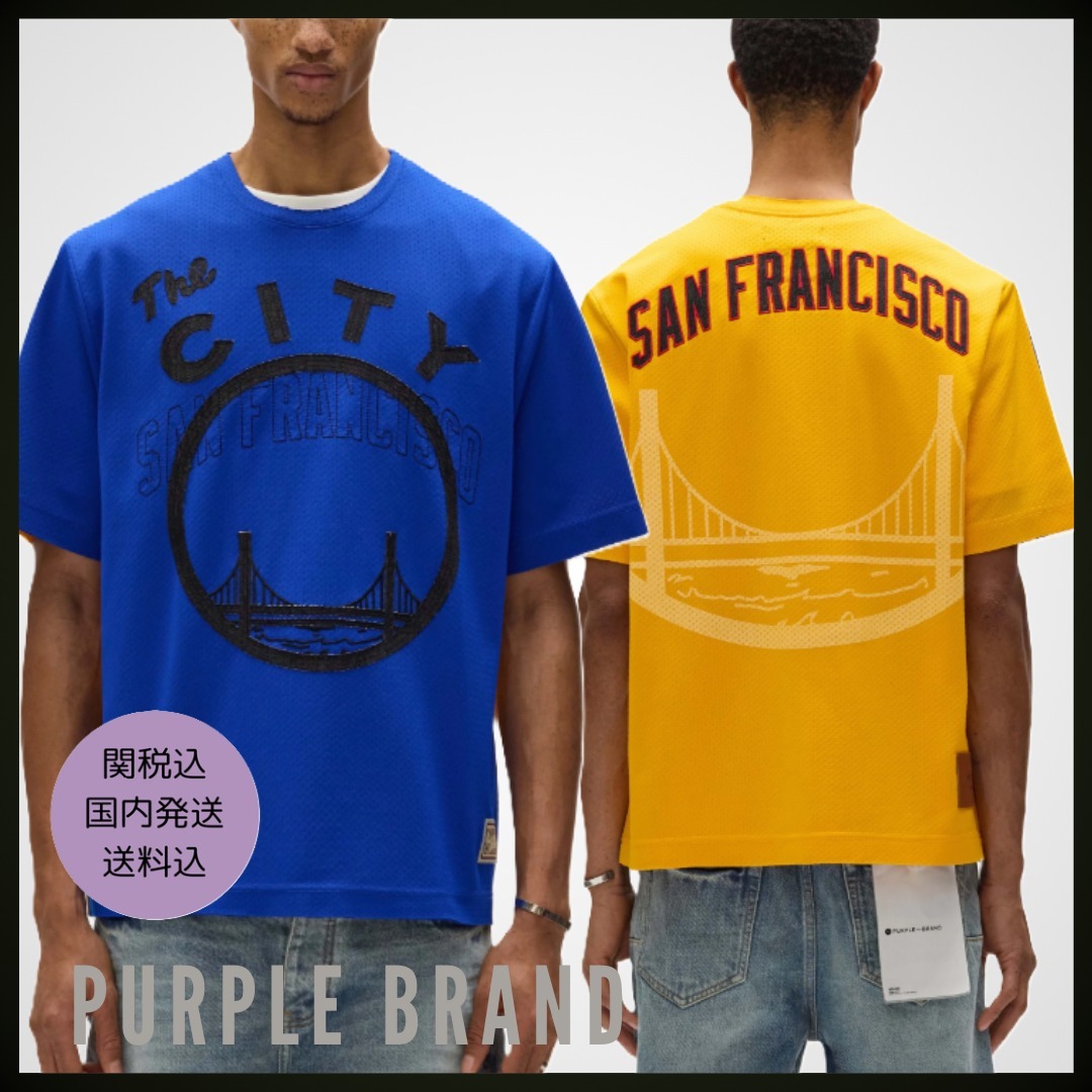 【PURPLE BRAND】X NBA X M&Nコラボ★Warriors メッシュTシャツ