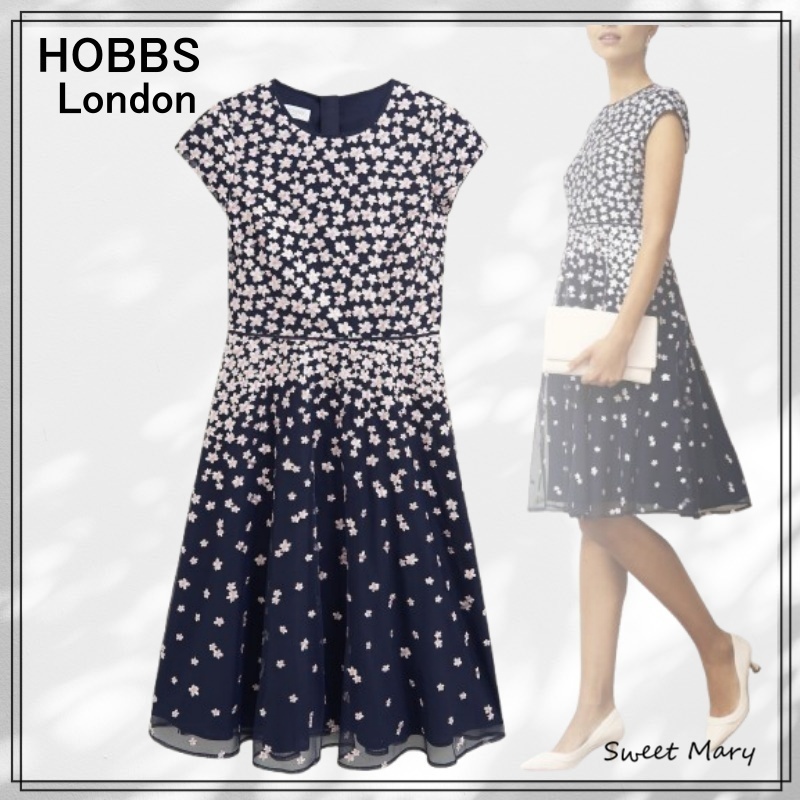 Hobbs London☆ベティ刺繍ドレス 膝丈 フレア 花柄♪【送料込】