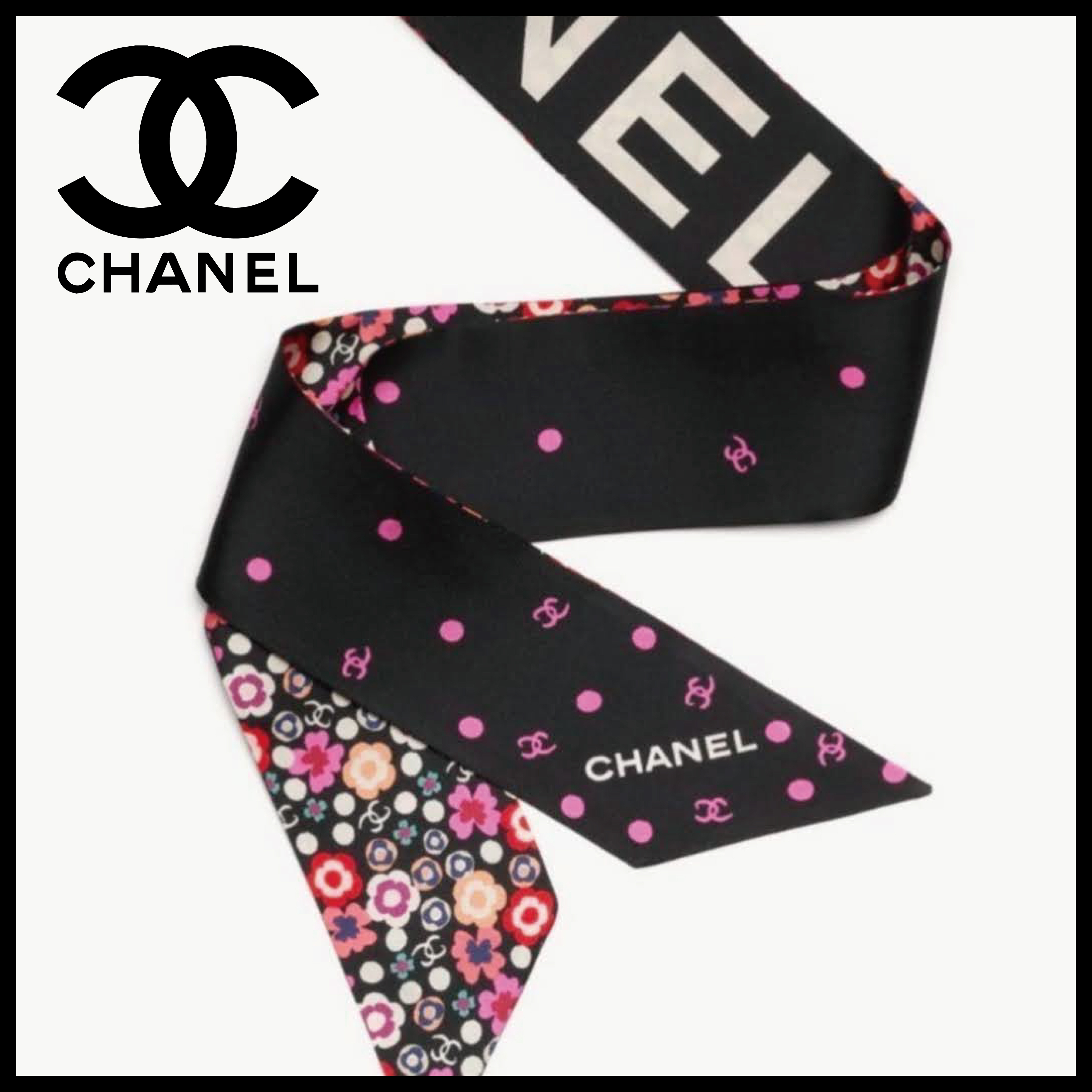 華やかカメリア♪ CHANEL ロゴ スカーフ ツイリー