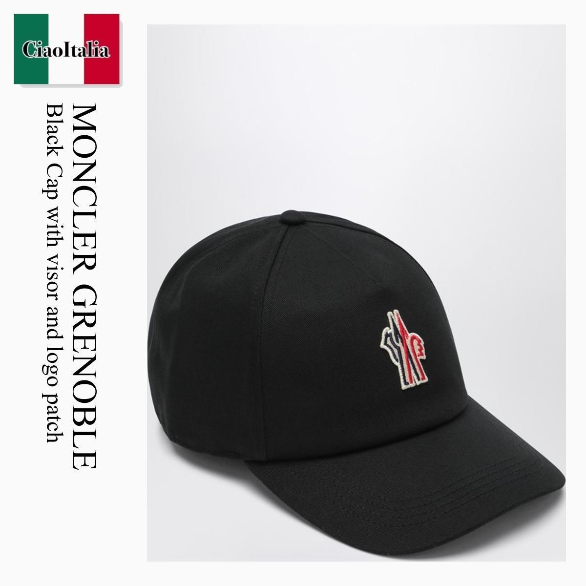 キャップ Moncler Grenoble Black Cap With Visor And Logo Patch