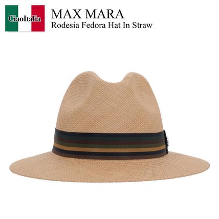 ハット Max Mara SS25 RODESIA RAFIA HAT (2514571042600 002) Max Mara Rodesia Fedora Hat In Straw (Max Mara/ハット