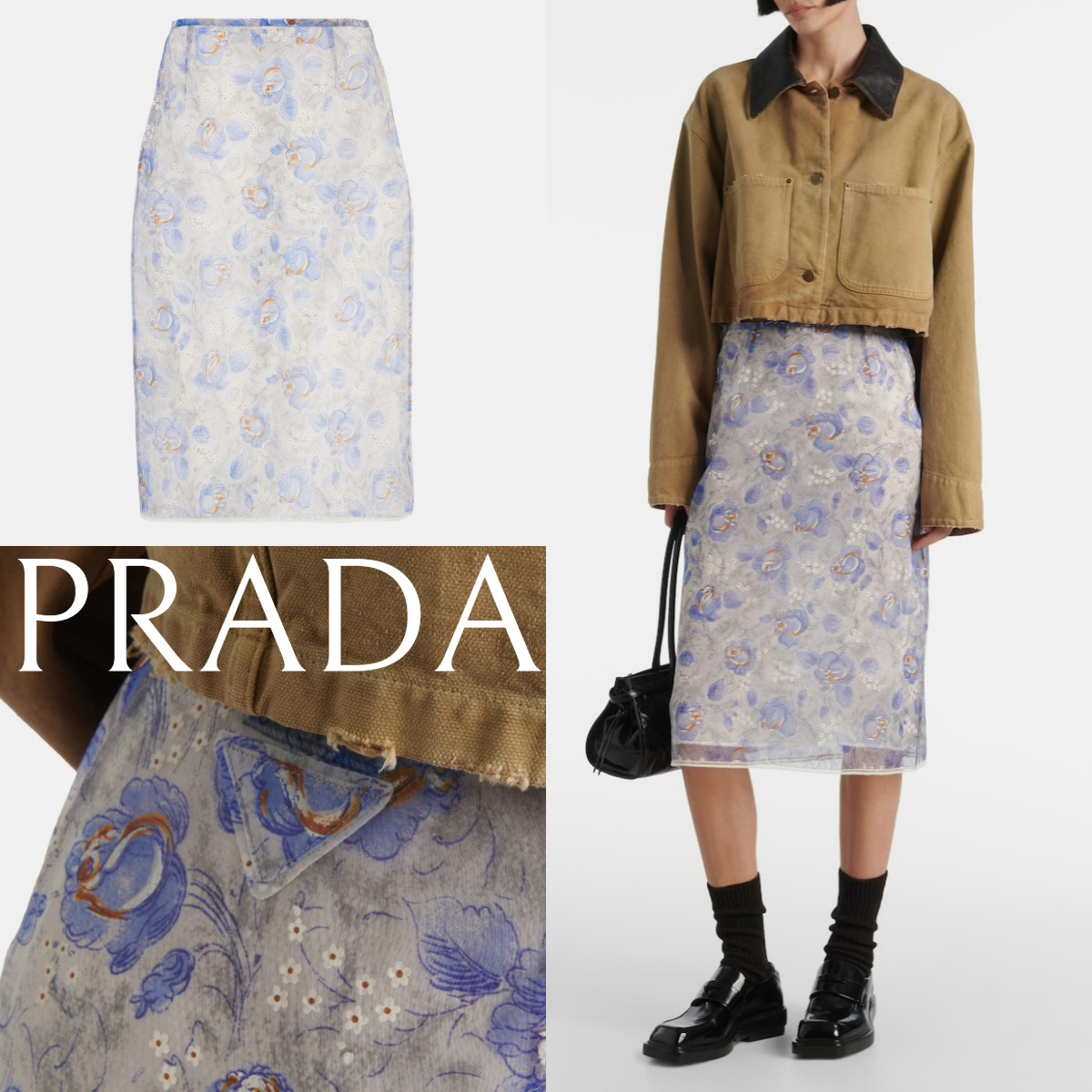 新作*PRADA*花柄 シフォンペンシルスカート 春夏ピッタリ