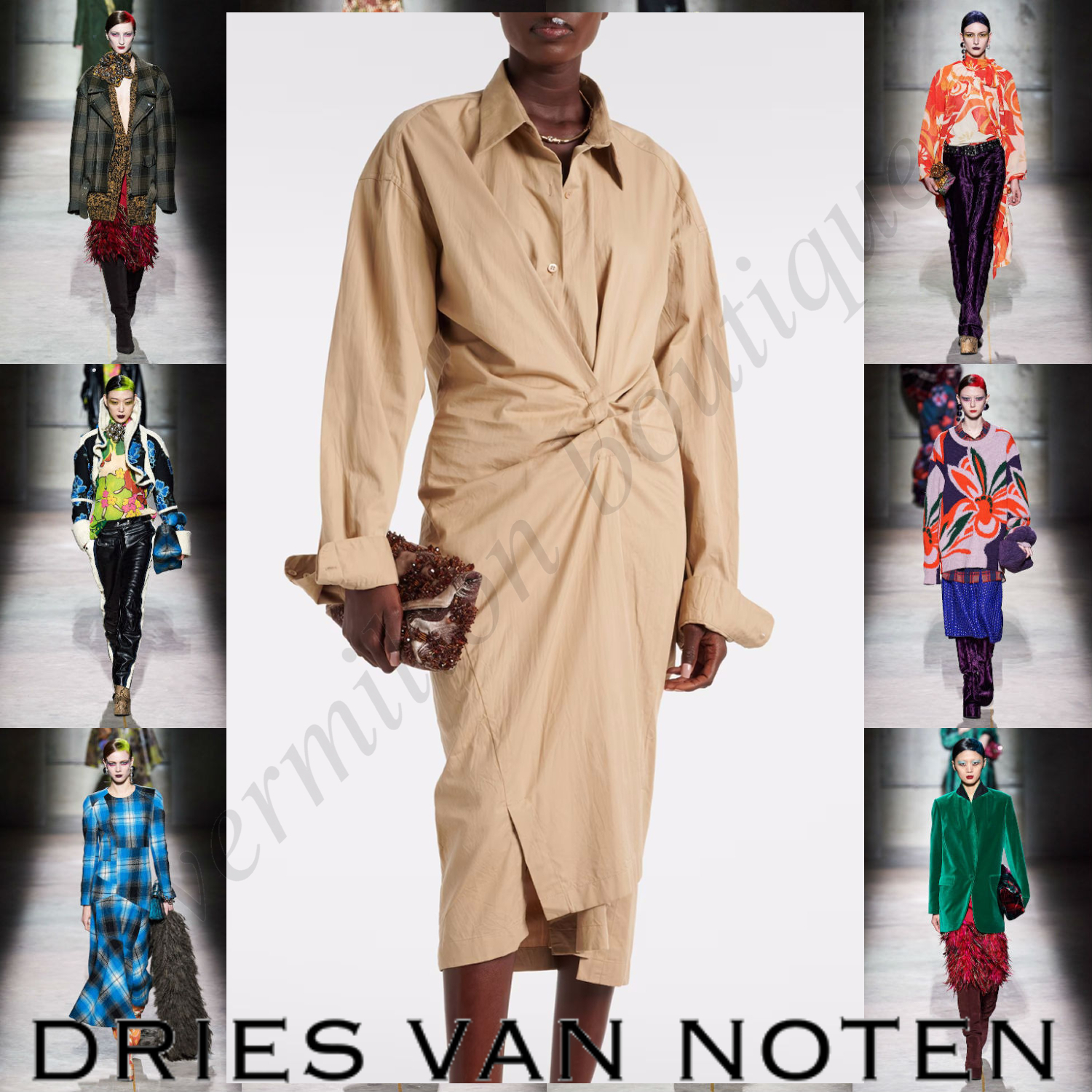 Dries Van Noten ピン留め ギャザー シャツドレス サンド