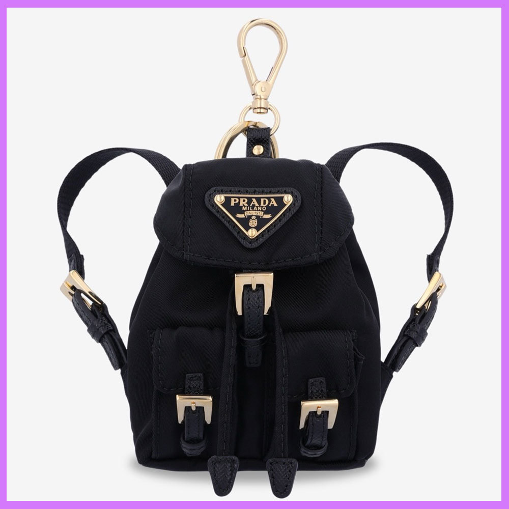 ☆PRADA☆Triangle Logo Mini Backpack Keyring - Black☆
