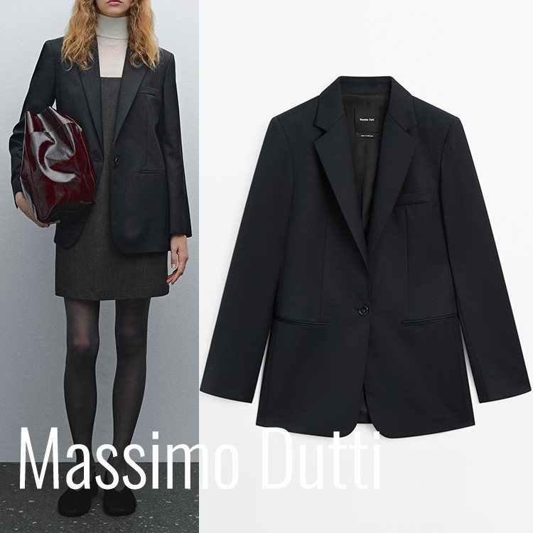 日本未入荷【MassimoDutti】ウール100％スーツブレザー/NavyBlue