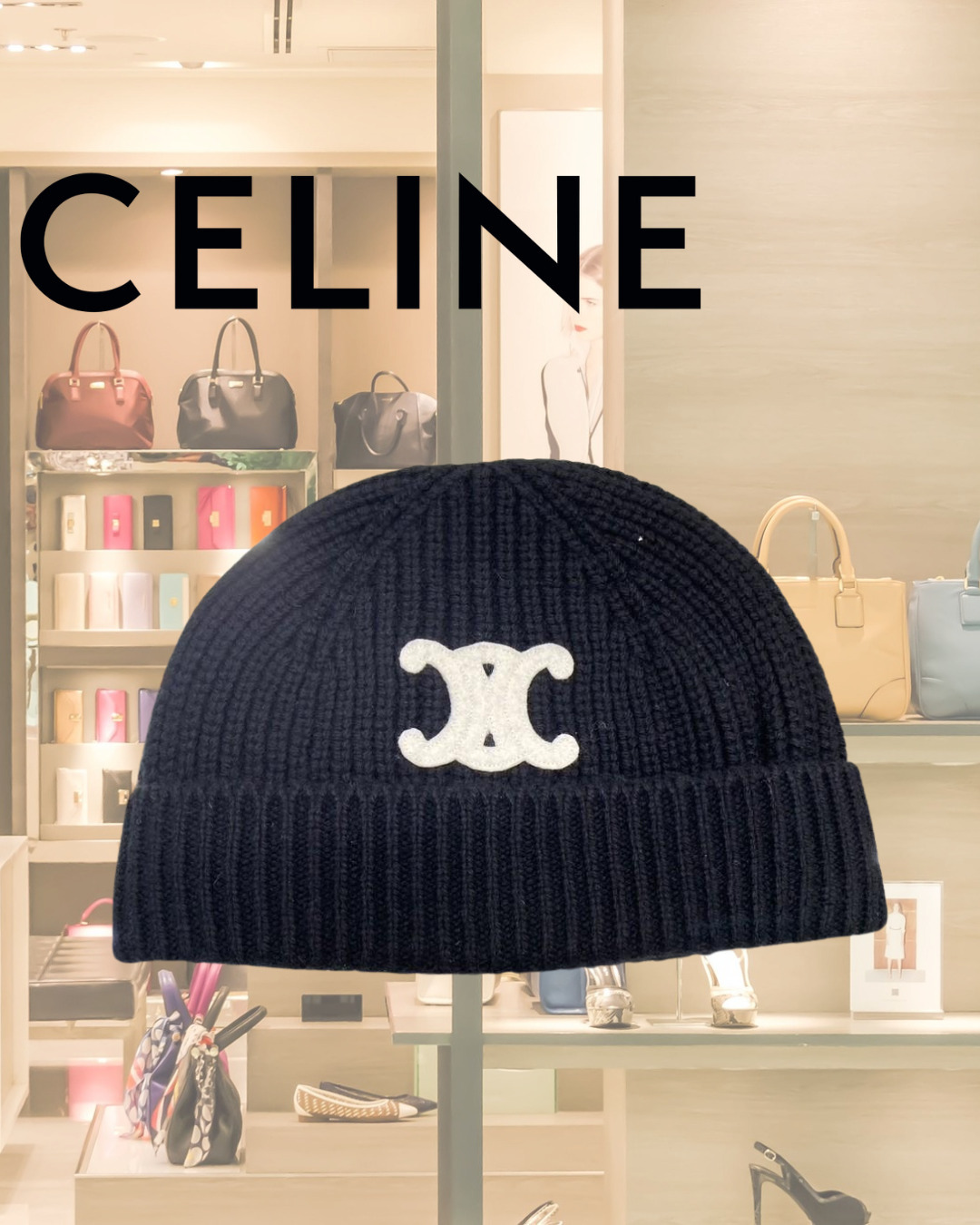 CELINE トリオンフ シームレス カシミヤ ニット帽 帽子 ビーニー