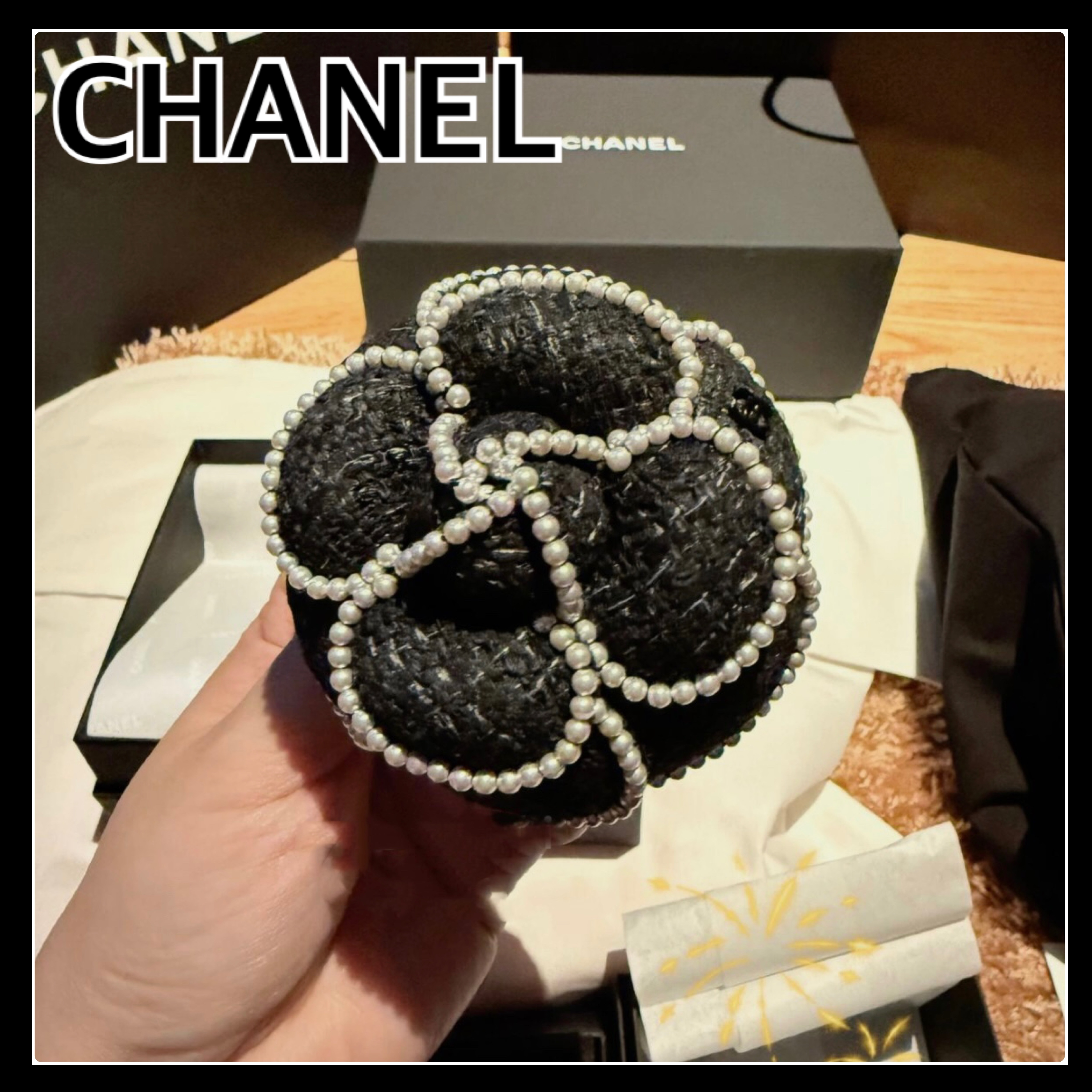 上品華やか【CHANEL】25P CCロゴ パール カメリア ブローチ