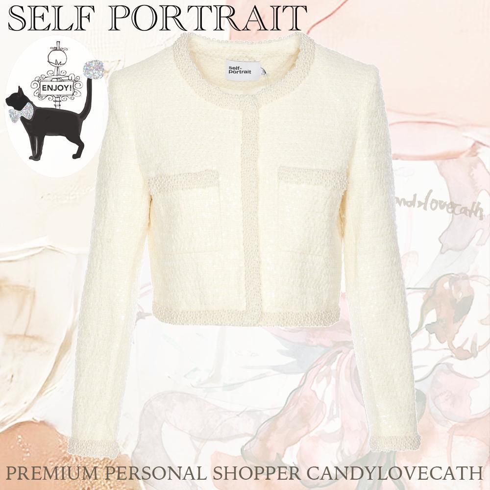 ジャケット SELF PORTRAIT CREAM BOUCLE PEARL TRIM JACKET